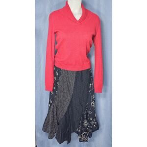 BILA Black Patchwork BOHO Floral Handkerchief Hem Midi Skirt Sz L Whimsygoth Y2K